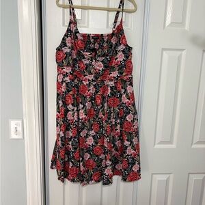 Torrid Black Floral Dress with Red and Pink Accents
